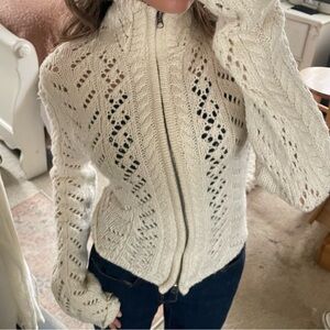 Abercrombie & Fitch Cream Cable Knit Zip Sweater